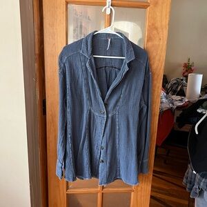 Free People Blue Button Top